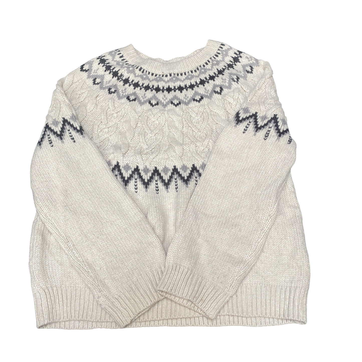 Womens Jumper Small Ivory Nordic Fair Isle Cable Knitted Long Sleeve Pulllover