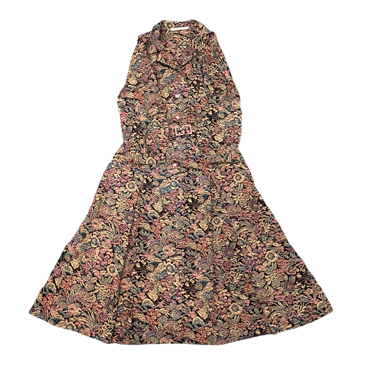 Liras Maxi Dress Womens S Black Floral Long Sleeve Collared Button Front Casual