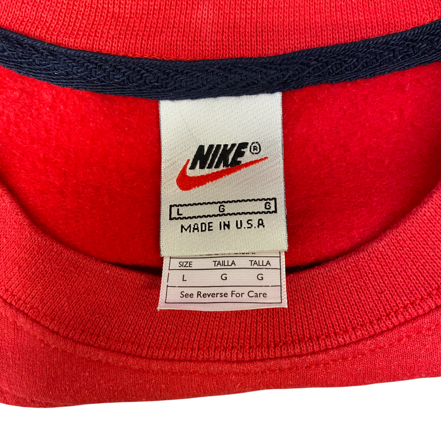 Nike Reworked Sweatshirt Mens L Navy Red Embroidered Spellout Logo Vintage Y2K