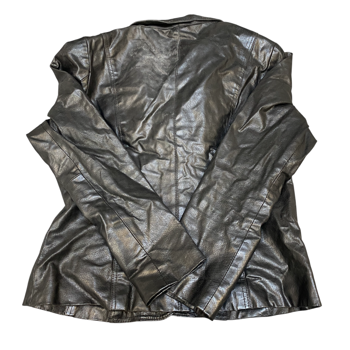 Fashion Leather Blazer Jacket Womens L Black Lined Notch Lapel Single Breasted