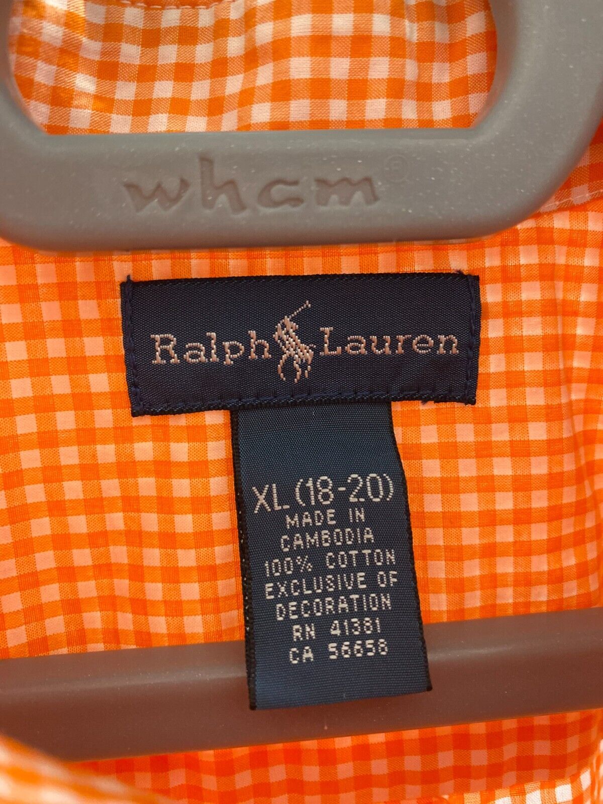 Ralph Lauren Shirt Womens XL Orange Checkered Cotton Small Blue Polo Pony Logo