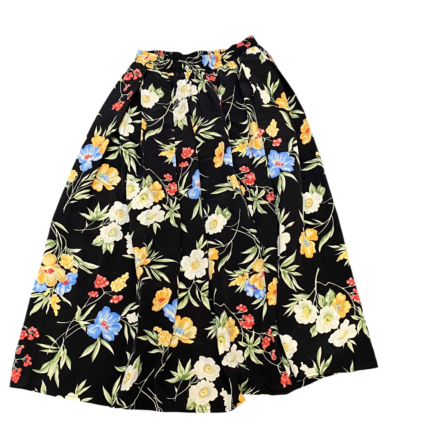 Créate A Line Skirt Women S Black Floral Print Knee Length Pleated Elastic Waist