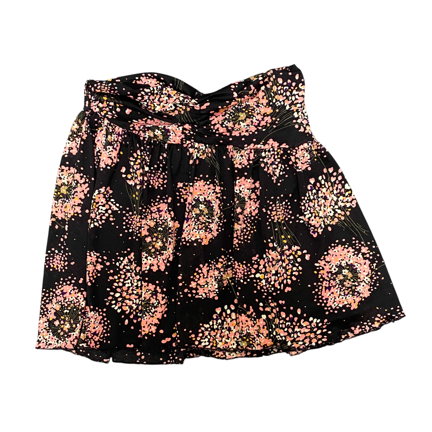 Mango Mini Skirt Womens M Black Pink Floral Print Mesh Lined Pleated High Waist