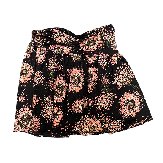 Mango Mini Skirt Womens M Black Pink Floral Print Mesh Lined Pleated High Waist