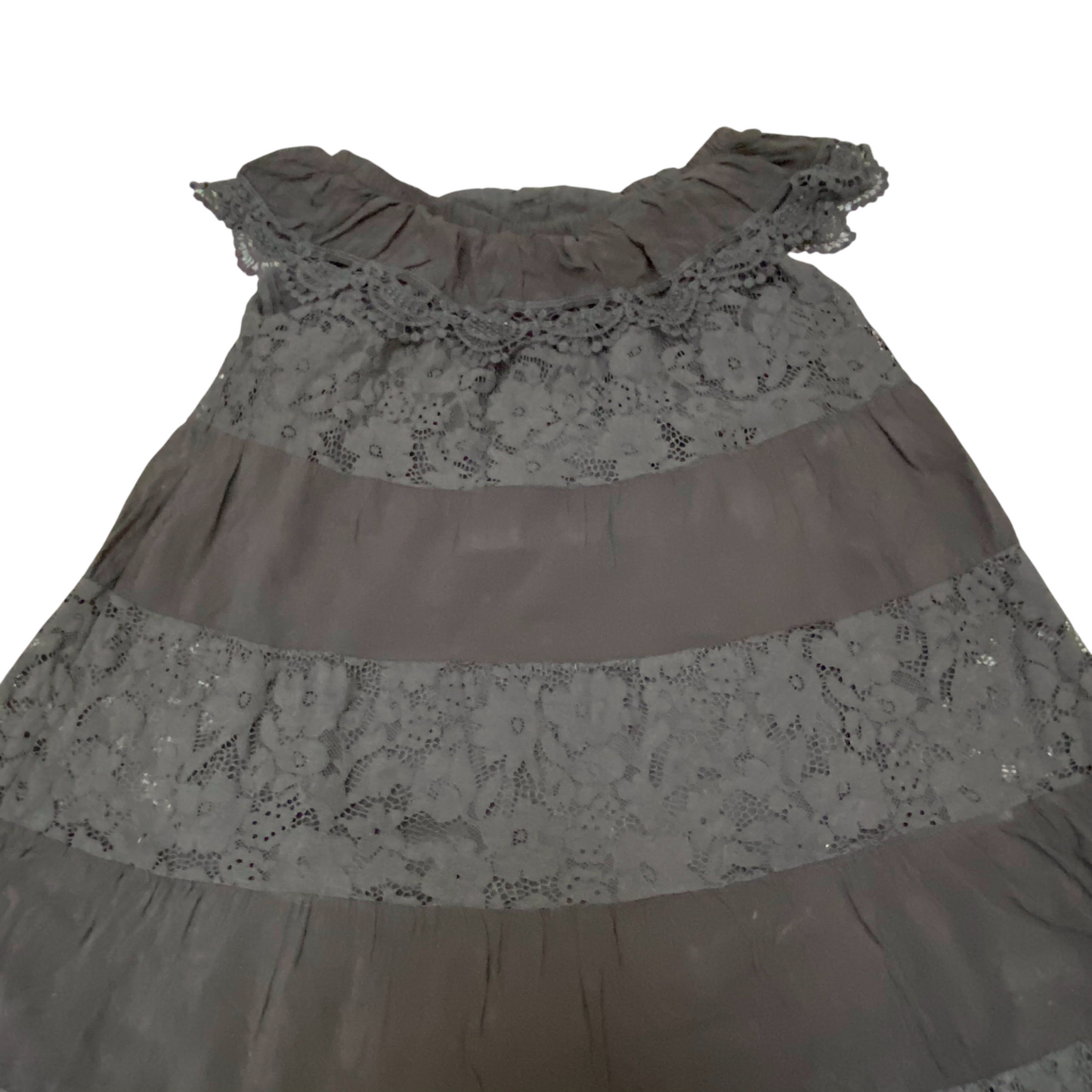 Short A-Line Dress Womens S Black Lace Casual Sleeveless Round Neck Pullover