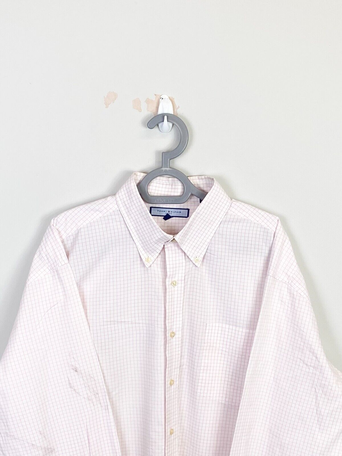 Tommy Hilfiger Shirt Men XL Pink Checkered Long Sleeve Collar Casual Button Down