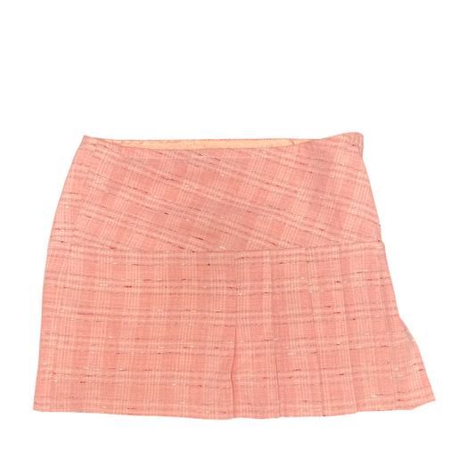 Women's A Line Skirt L Rose Pink Plaid Comfort Pleated Side Zip High Waisted