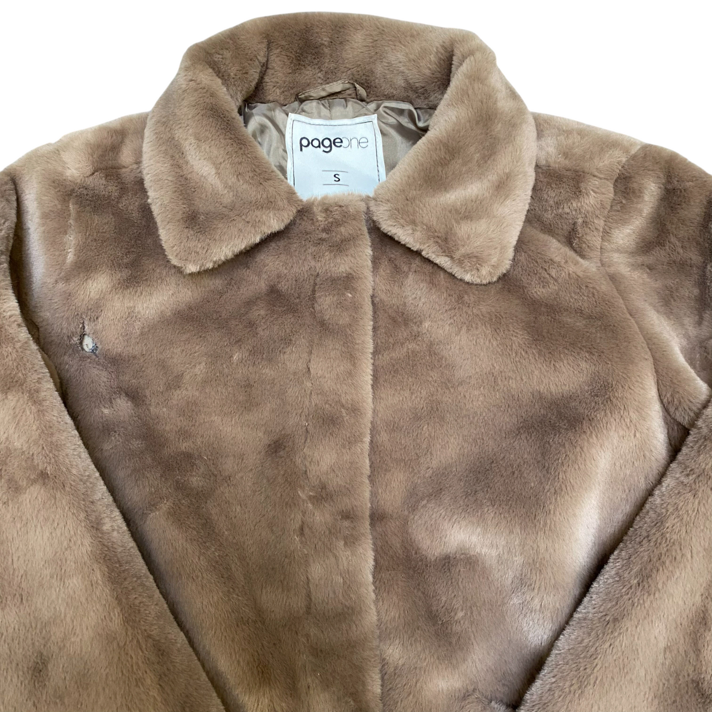 Pageone Faux Fur Jacket Womens Small Brown Lined Comfort Super Soft Long Sleeve