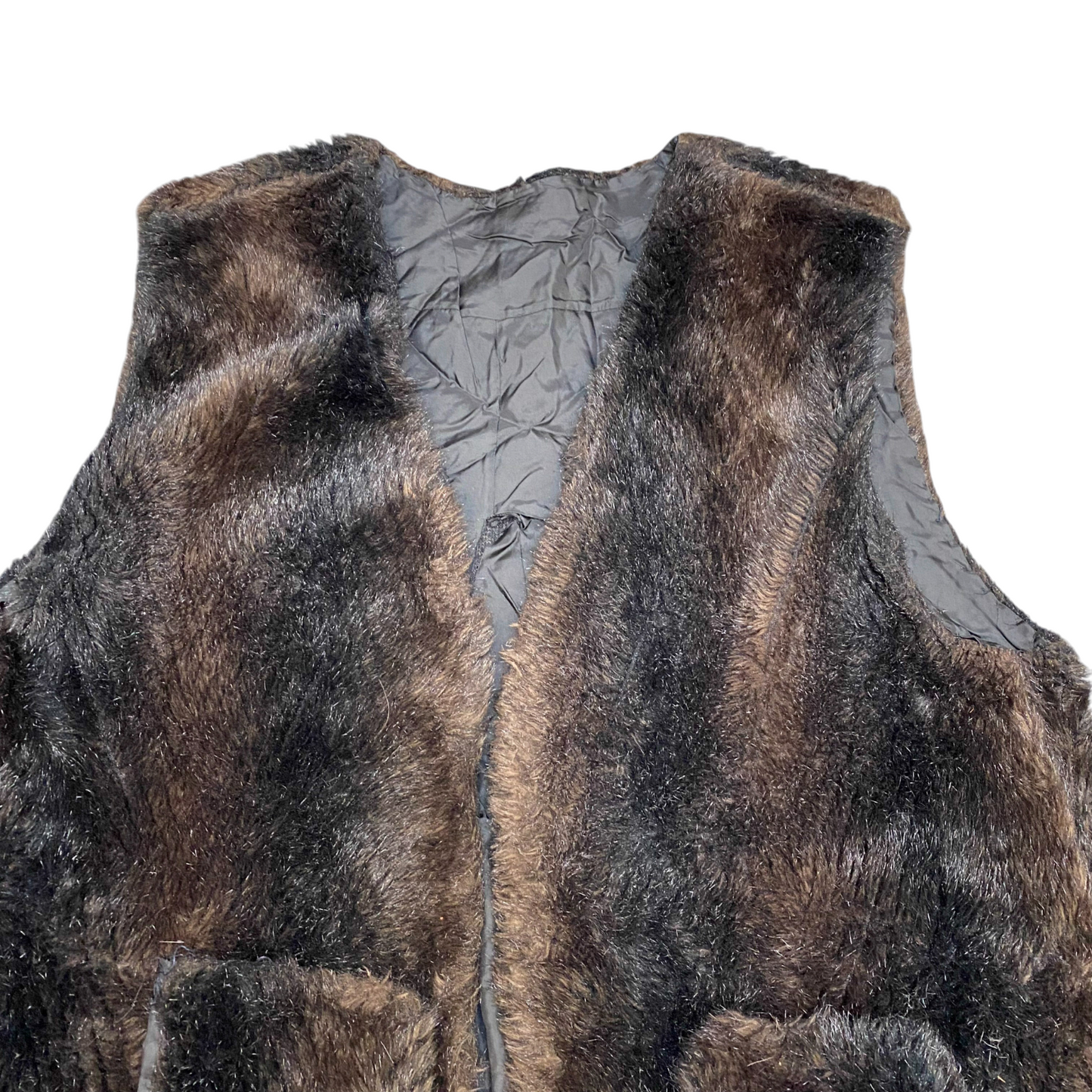 Womens Faux Fur Reversible Vest XL Brown Lined Lightweight Pockets Sleeveless