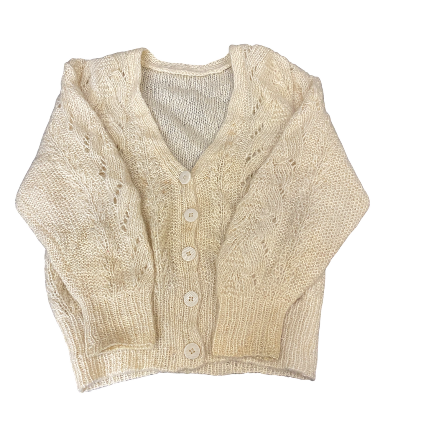 Womens Cardigan Jumper Medium Ivory Mohair Knitted Long Sleeve Button Front
