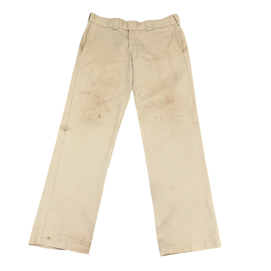 Dickies Trousers Men's Large Beige Original Slim Straight Fit Slash Pockets