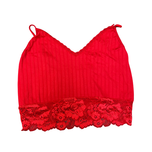 Guess Cropped Lace Top Womens M Red Striped V Neck Adjustable Straps Pullover