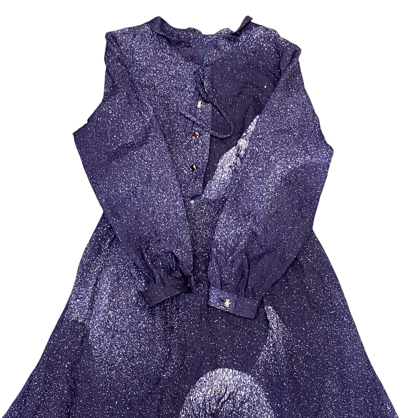 Womens A Line Dress S Blue Abstract Long Sleeve Round Neck Button Front Outdoor