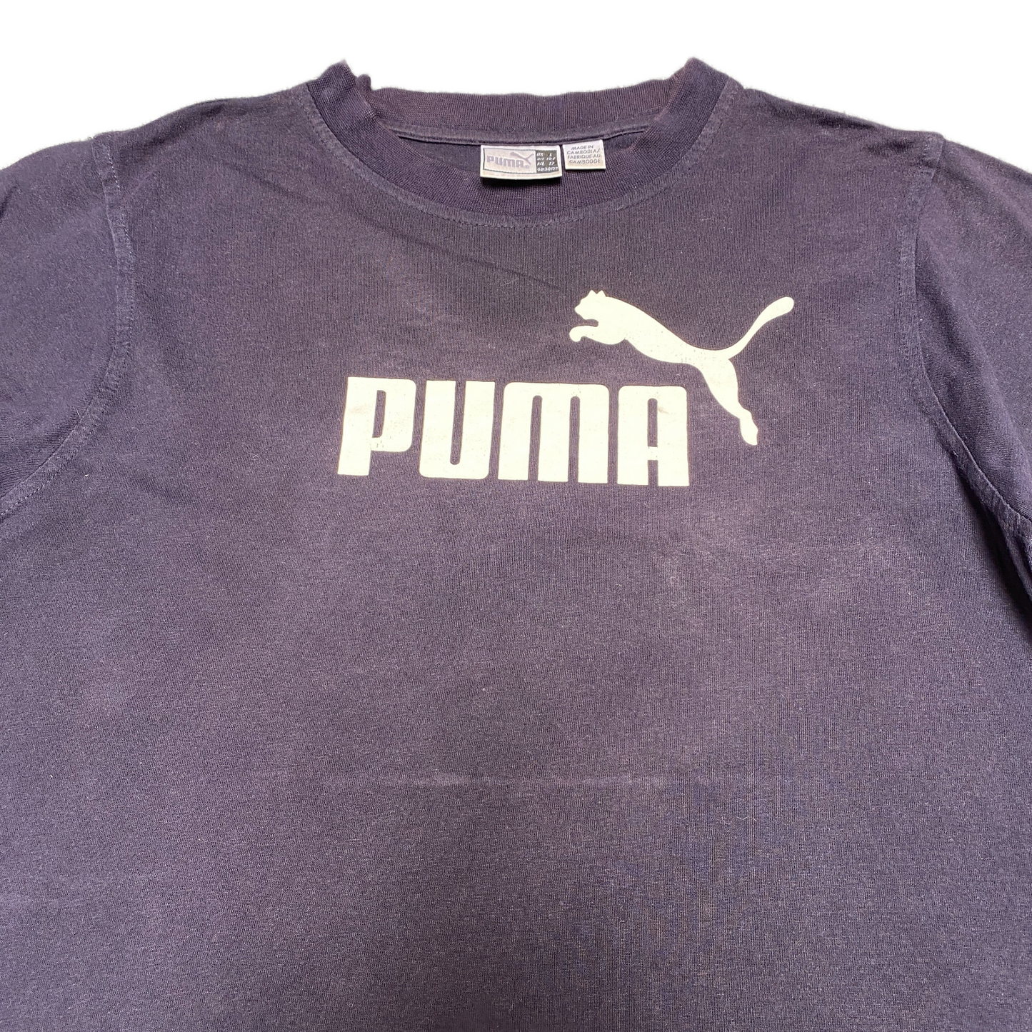 PUMA T-Shirt Womens Medium Purple Graphic Logo Short Sleeve Crew Neck Pullover