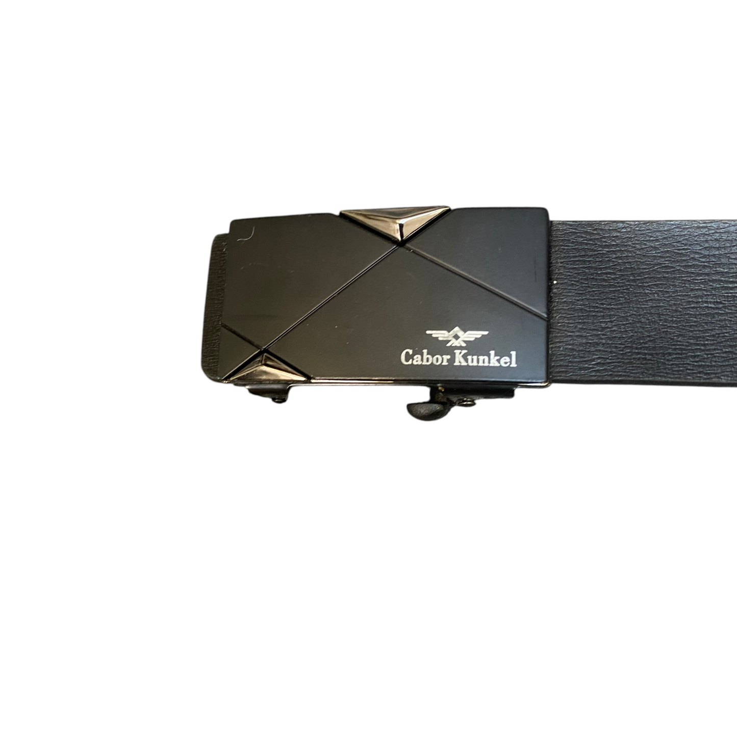 Cabor Kunkel Waist Belt Men Black Leather Rectangular Ratchet Buckle 44.5 inches
