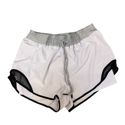 Running Sprinter Shorts Womens Medium White Grey Athletic Gym Drawstring Waist