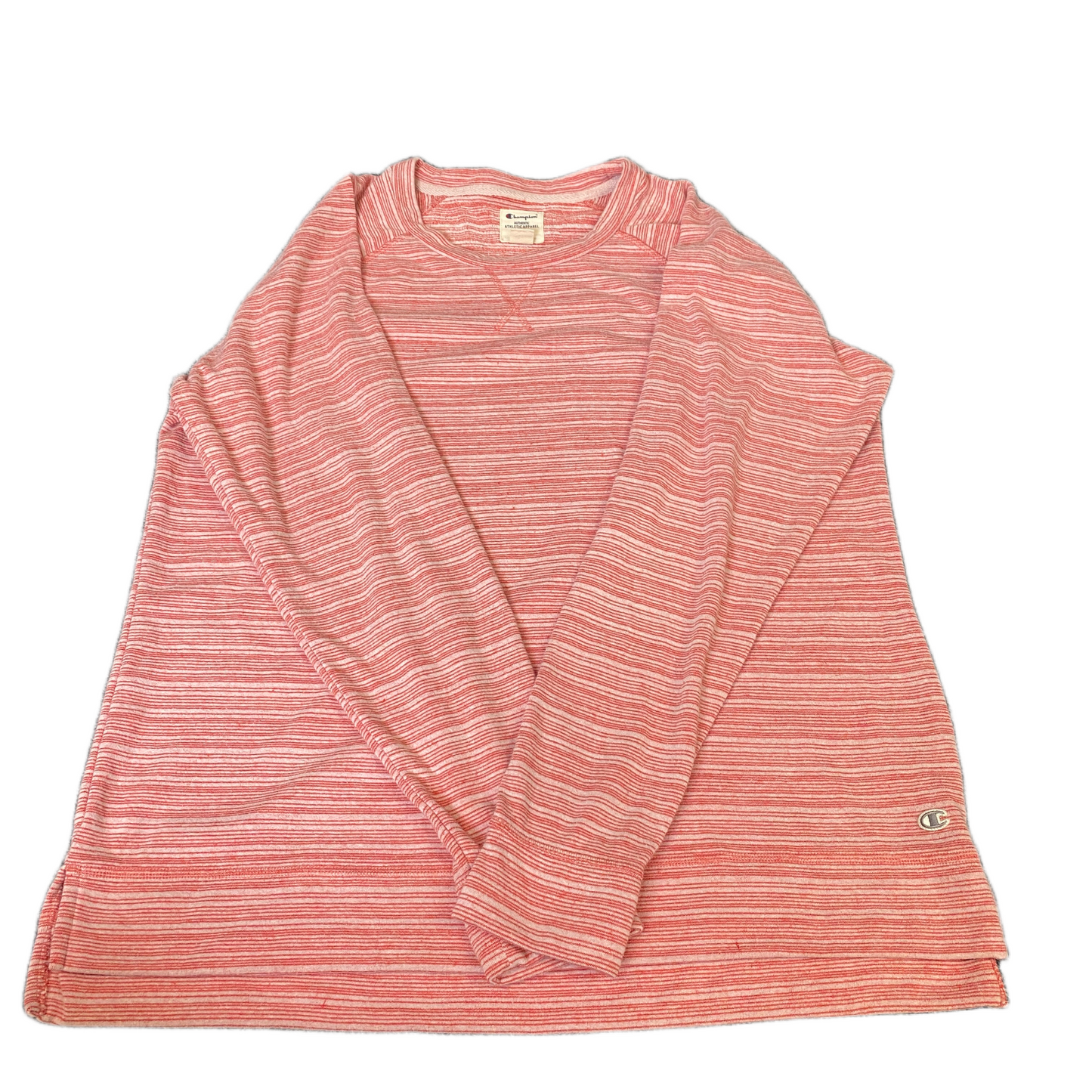 Champion Jumper Womens Large Coral Striped Long Sleeve Crew Neck High Low Slit