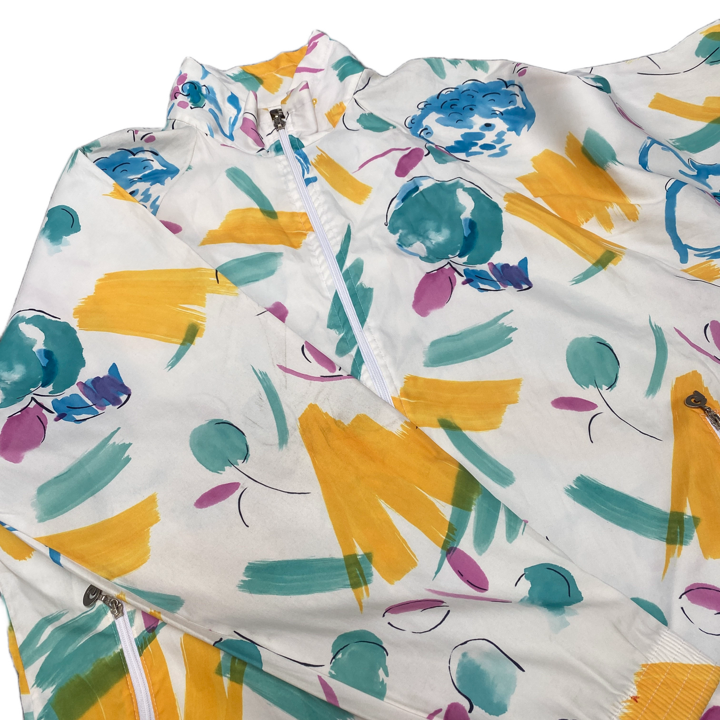 Gonso Windbreaker Jacket Womens Large White Geo Print Long Sleeve Full Zipper