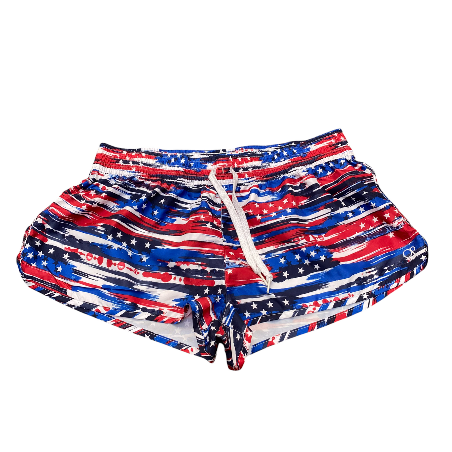 Swimwear Shorts Womens XL Multicoloured Flag Pattern Elastic Waist Drawstring