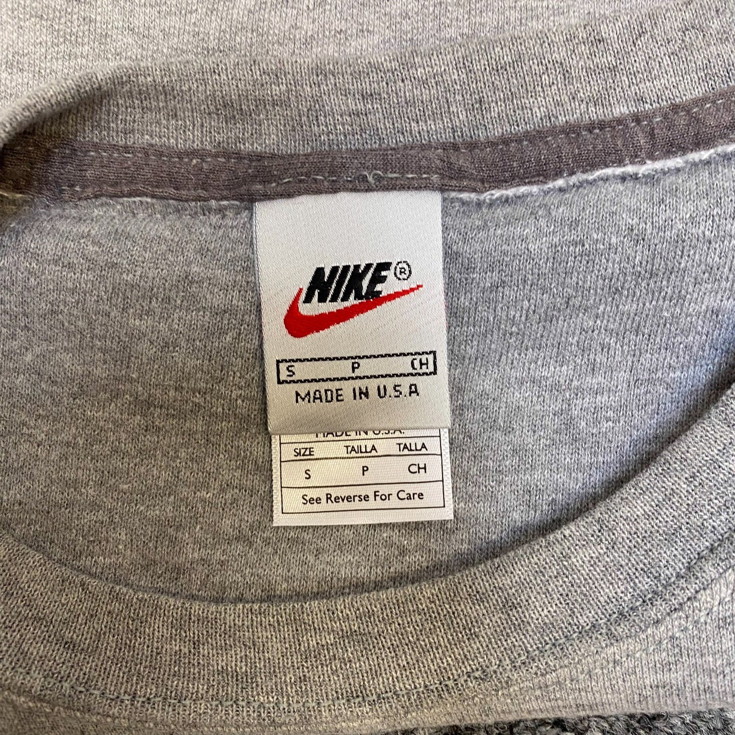 Nike Reworked Sweatshirt Mens Small Grey Blue Embroidered Spell Out Logo Y2K
