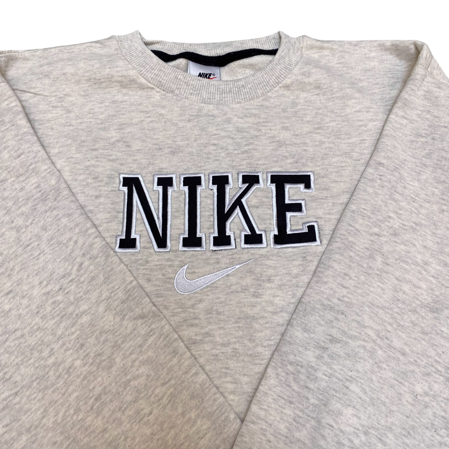 Nike Sweatshirt Mens Medium Grey Embroidered Spellout Logo Crew Neck Outdoor
