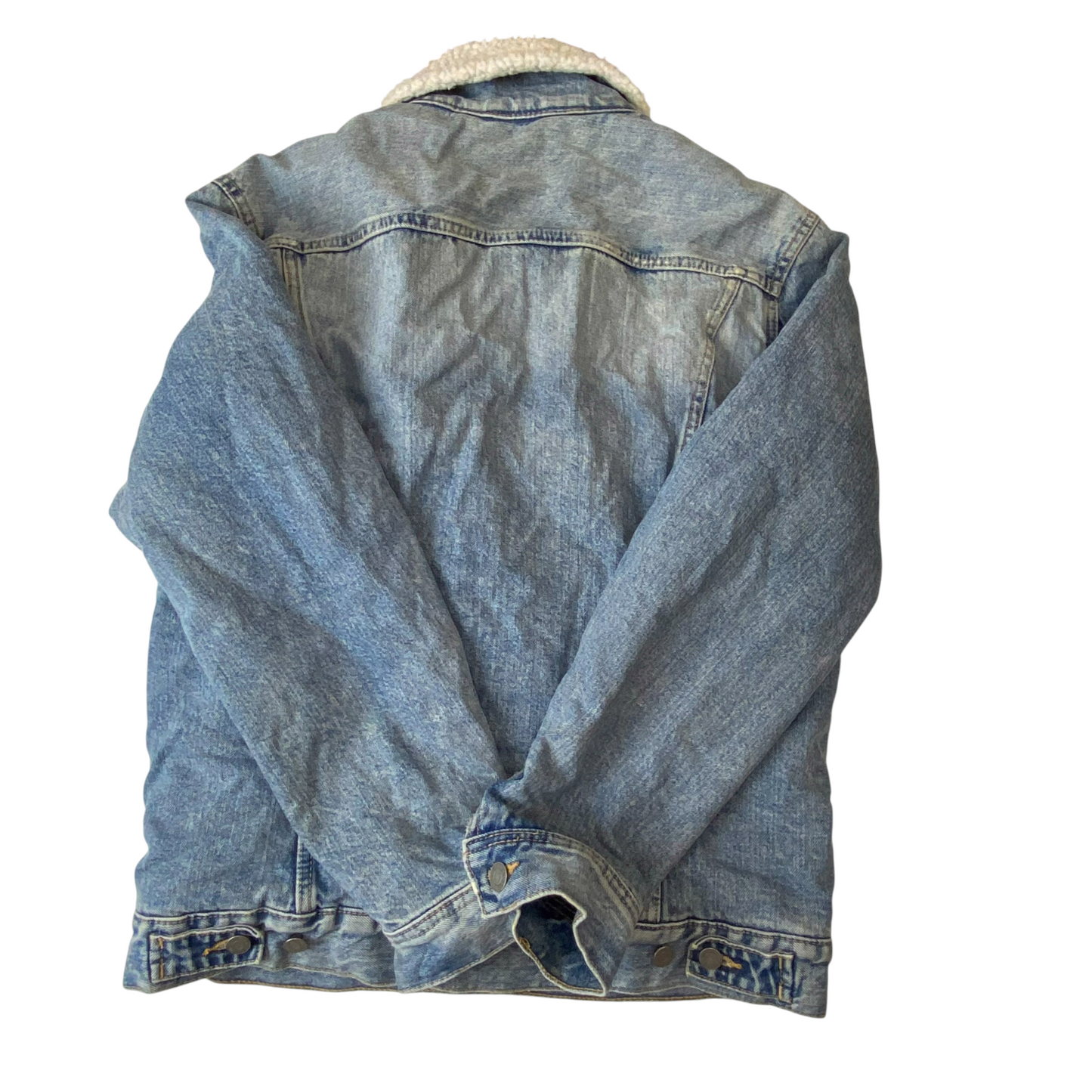 H&M Trucker Jacket Mens Small Blue Denim Sherpa Lined Long Sleeve Collar Button