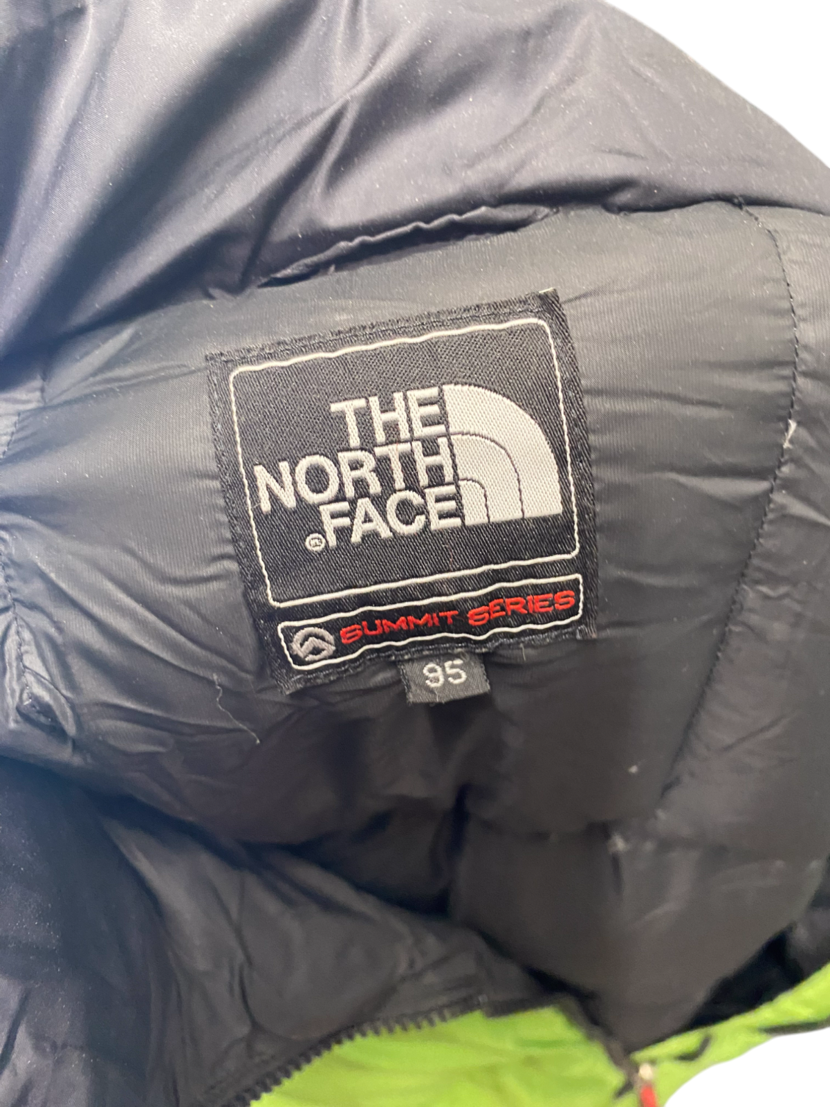 The North Face Nuptse 800 Down Puffer Jacket Mens M Green Black Softshell Zip Up