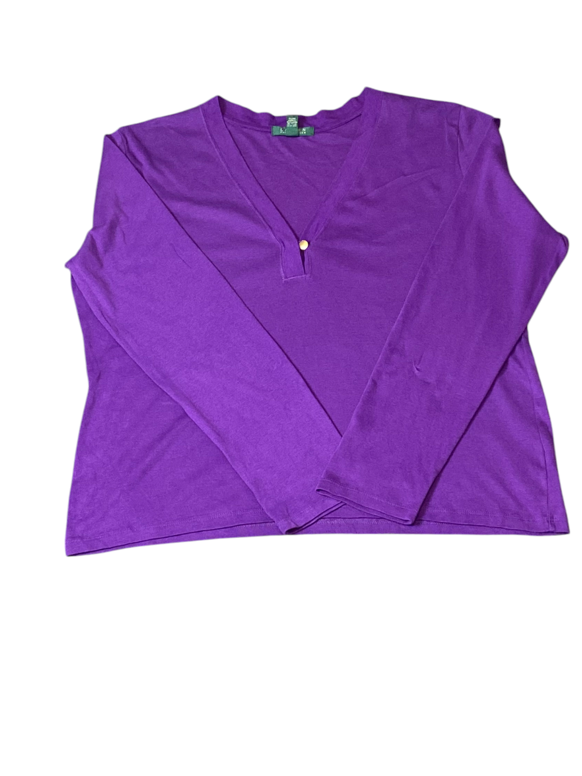 Ralph Lauren Shirt Womens XL Purple Casual Long Sleeve Deep V Neck Pullover Tee