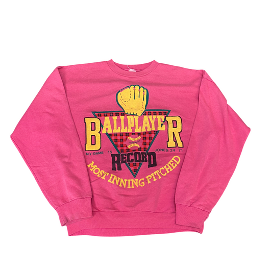 Ballplayer Record Most Inning Pitched Sweatshirt Mens Medium Pink Graphic Print