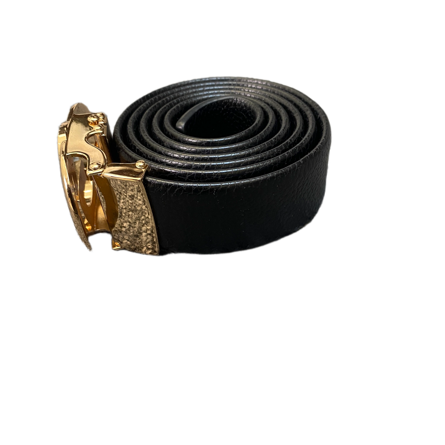 Waist Belt Mens Black Leather Adjustable Gold-Tone Double G Buckle 43 inches