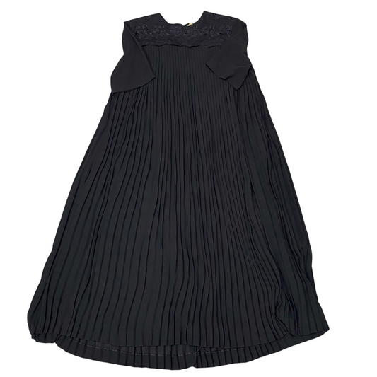 Anamsa 263 Pleated Dress Womens M Black Short Sleeve Round Neck Back Zip Comfort