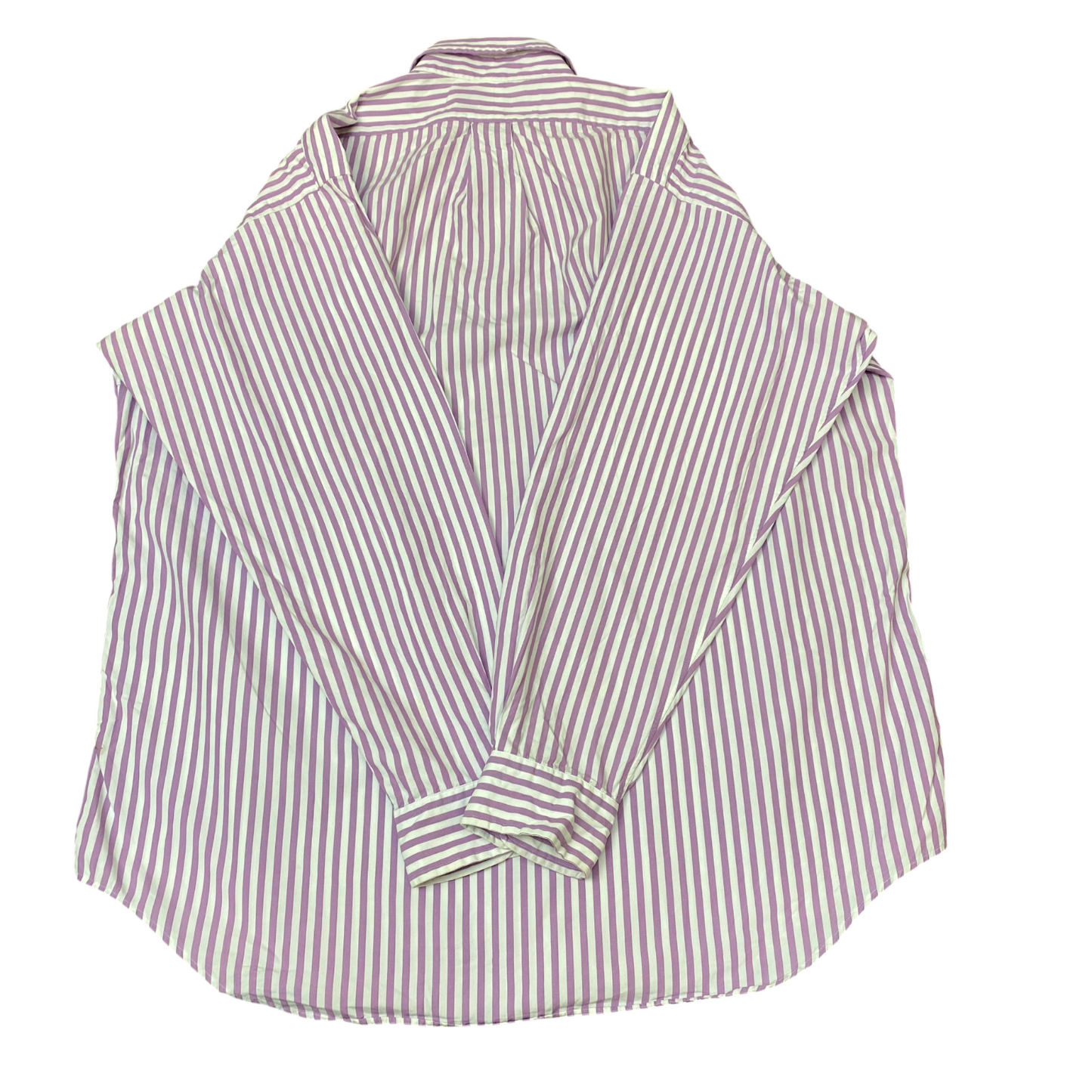 Ralph Lauren Golf Shirt Mens L Purple White Striped Tilden Long Sleeve Button Up