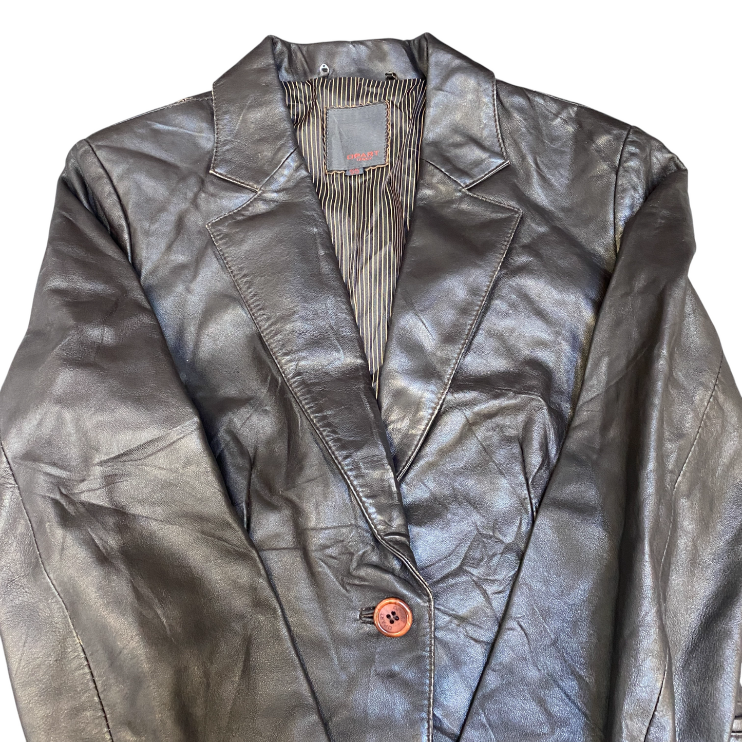 Opart Leather Blazer Jacket Womens Small Dark Brown Notch Lapel Single Breasted