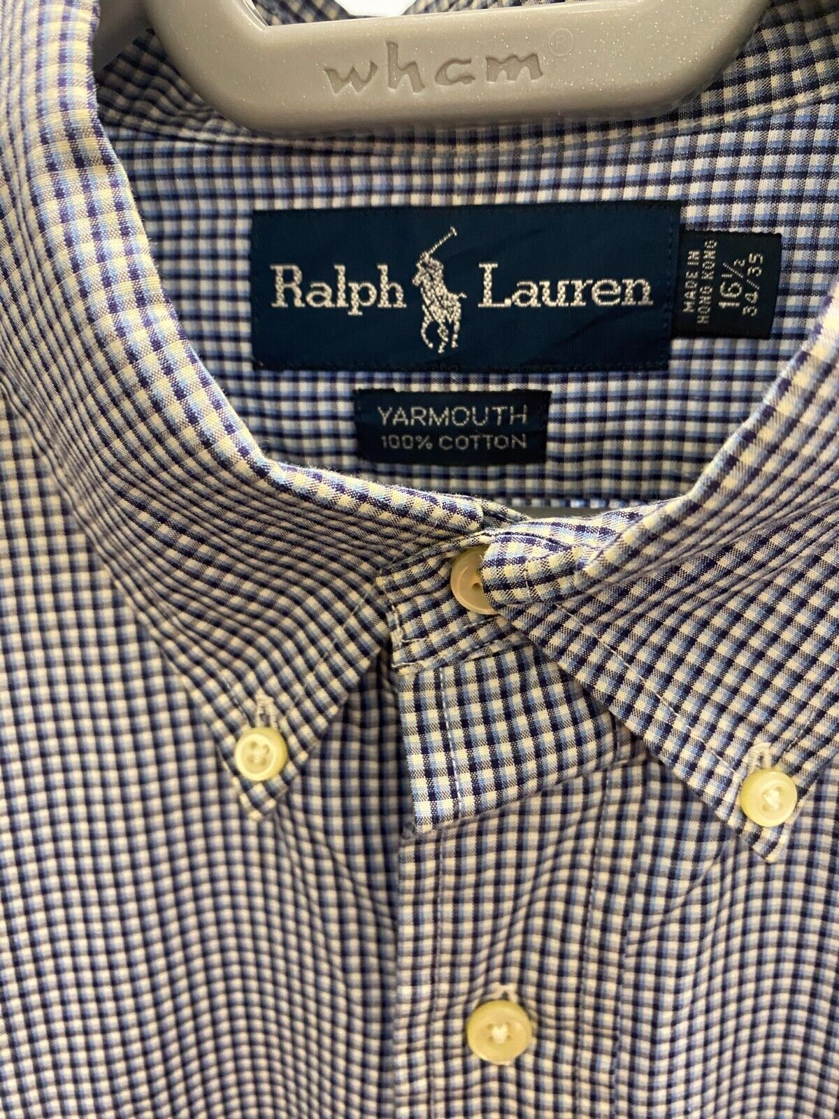 Ralph Lauren Dress Shirt Mens 2XL Blue Check Yarmouth Small Blue Polo Pony Logo