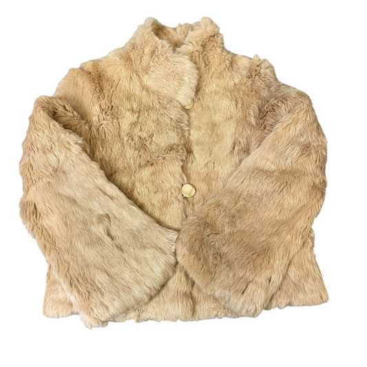 Vivayou Rabbit Fur Jacket Womens Medium Brown Fully Lined Cozy Warm Button Front