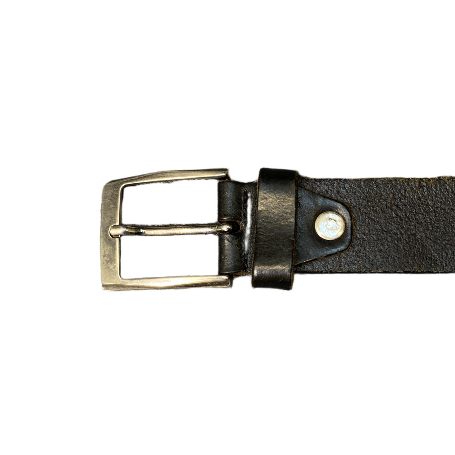 Waist Belt Mens Black Real Leather Adjustable Classic Silver Buckle 48.5 Inches