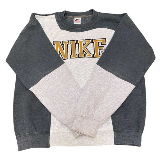 Nike Reworked Sweatshirt Mens Medium Grey Embroidered Spellout Logo Crew Neck
