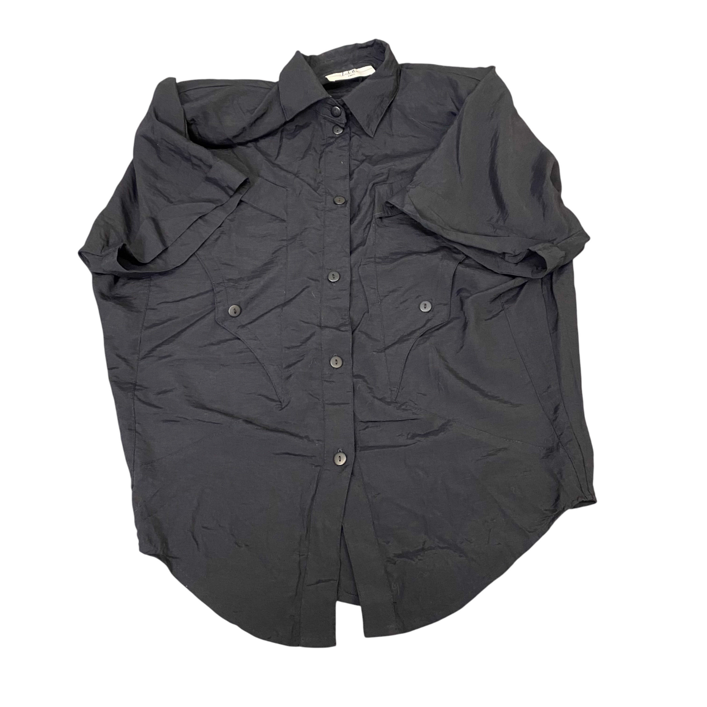 Lohitta Shirt Womens L Black Solid Casual Short Sleeve Collared Button Front