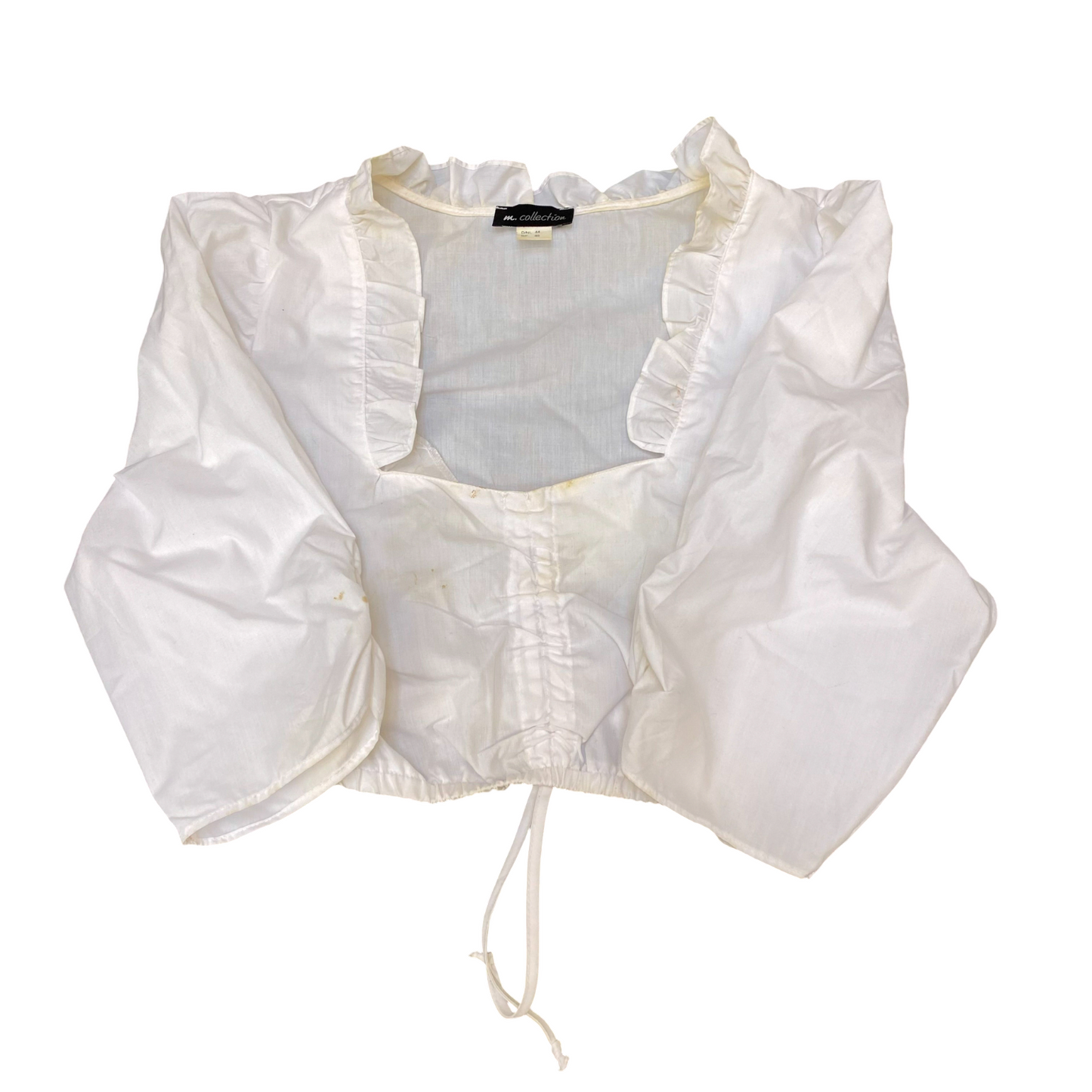 M. Collection Dirndl Blouse Top Womens M White Long Sleeve Ruffle Square Neck
