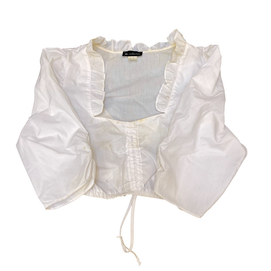 M. Collection Dirndl Blouse Top Womens M White Long Sleeve Ruffle Square Neck