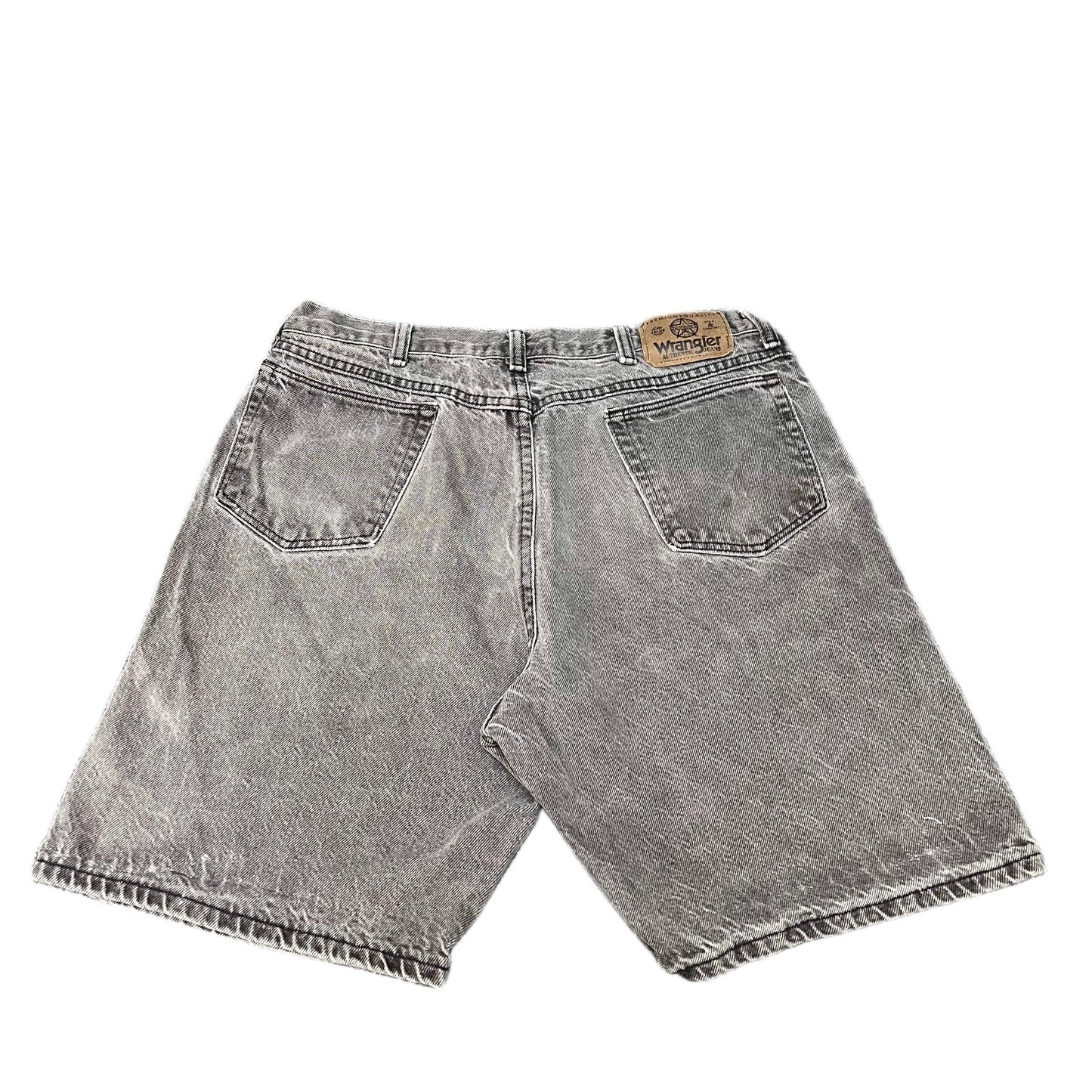 Vtg Wrangler Authentic Jean Shorts Fits as Men XL 34" Waist Gray Denim Acid Wash