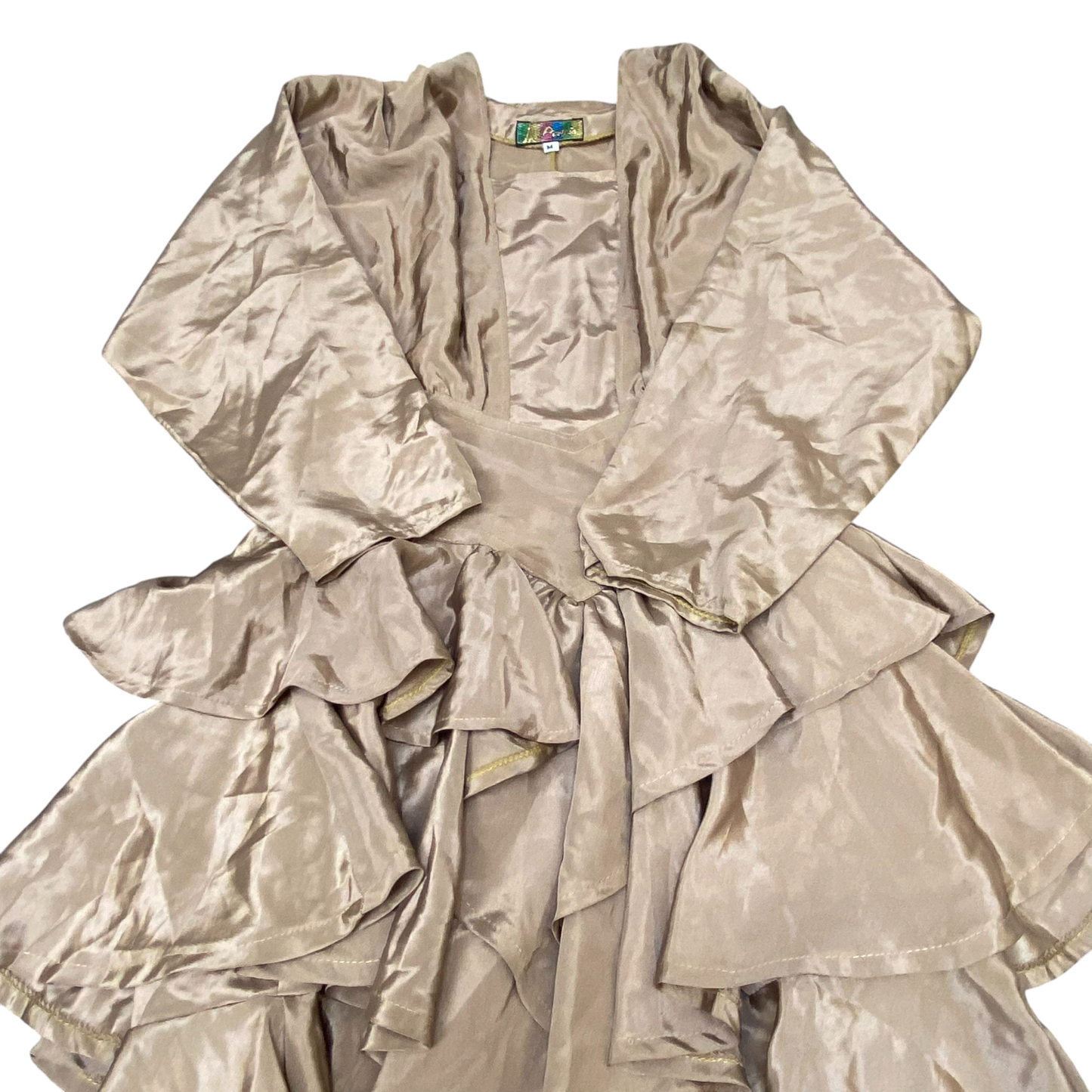 Paris Cocktail Dress Womens M Brown Satin Long Sleeve Layered Asymmetrical Hem