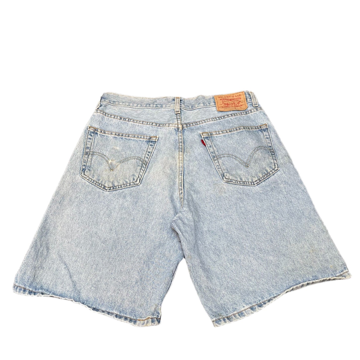 Levi's 550 Denim Shorts Womens L 32" Waist Blue Light Wash Relaxed Fit Red Tab