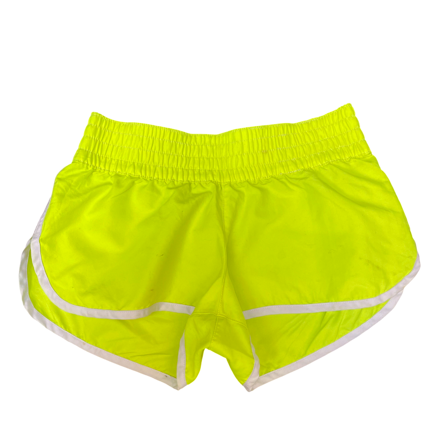Running Sprinter Shorts Womens Medium Neon Green Gym Elastic Waist Dolphin Hem