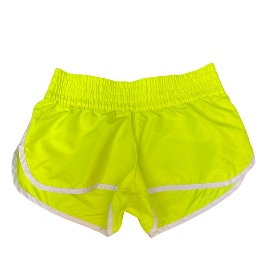 Running Sprinter Shorts Womens Medium Neon Green Gym Elastic Waist Dolphin Hem