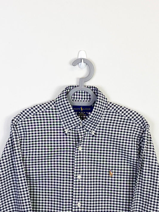 Ralph Lauren Shirt Mens Small Black White Checkered Brown Small Polo Pony Logo