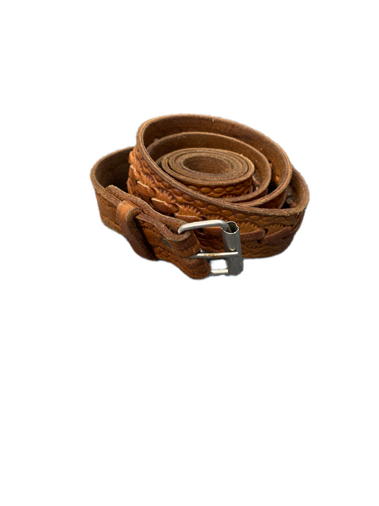 Western Belt Mens Brown Leather Adjustable Silver Roller Pin Buckle 50 inches