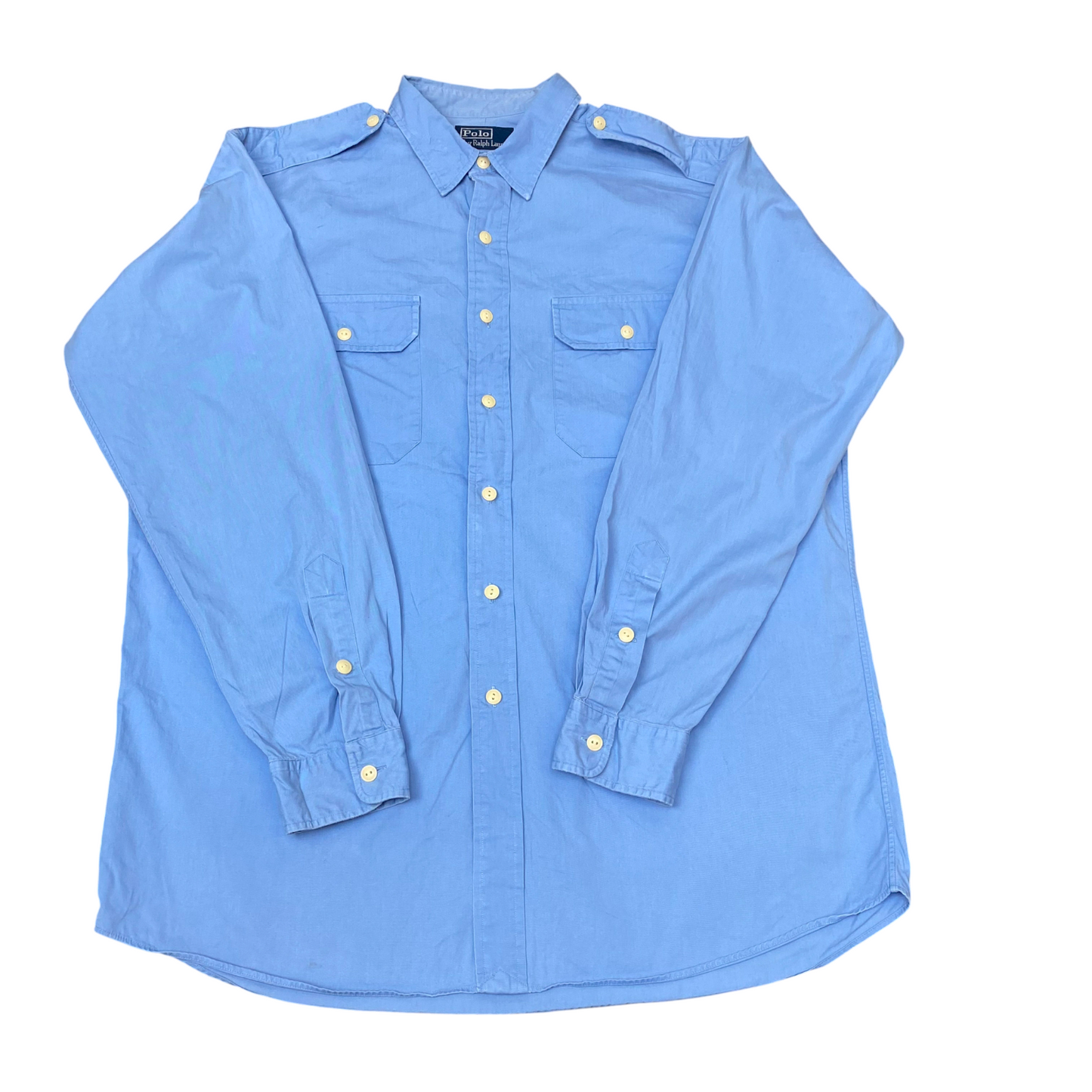 Polo Ralph Lauren Shirt Mens L Blue Chest Pockets Long Sleeve Button Down