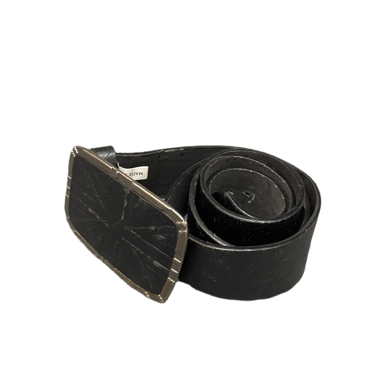 Waist Belt Mens Black Cowhide Leather Adjustable Silver Pin Buckle 42.5 inches
