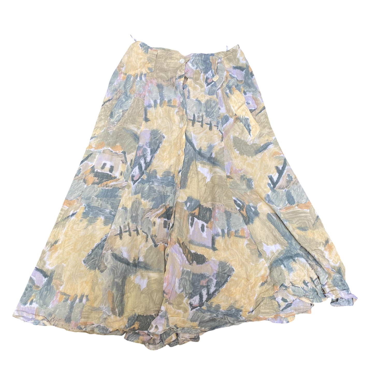 Riani A-Line Skirt Womens S Cream Linen Geometric Casual Outdoor Button Front